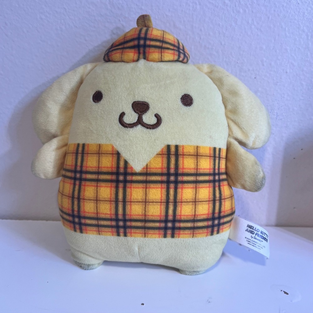 Sanrio 8" Pompompurin Plush Yellow Plaid Vest Beret Hello Kitty and Friends 2024
